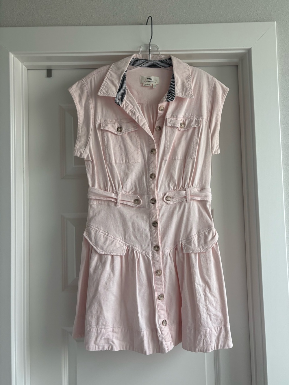 Anthropologie Pastel Pink Collared Shirt Dress